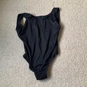 Boat Neck Black Leotard w/ Open Back